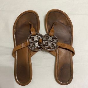 Tory Burch Sparkle Brown Miller Thong Sandals Size 8